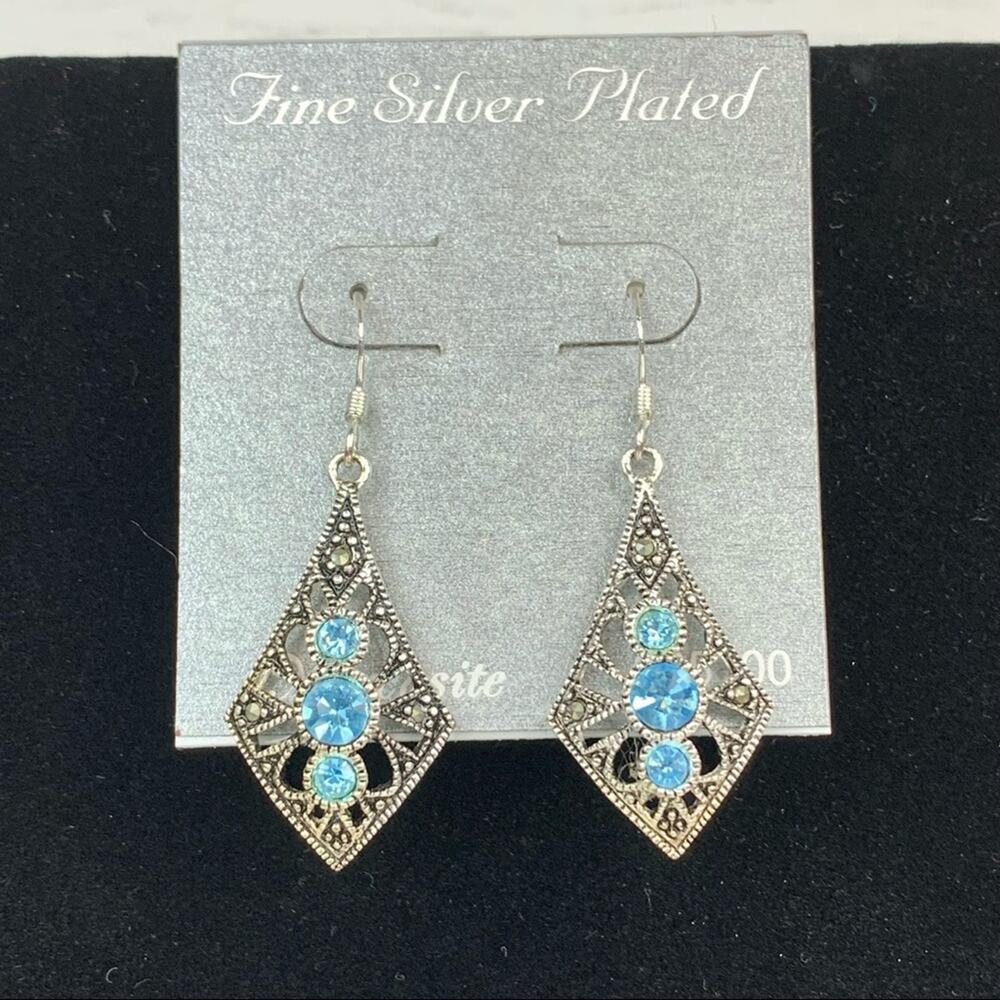 Marcasite and Blue Stone Earrings